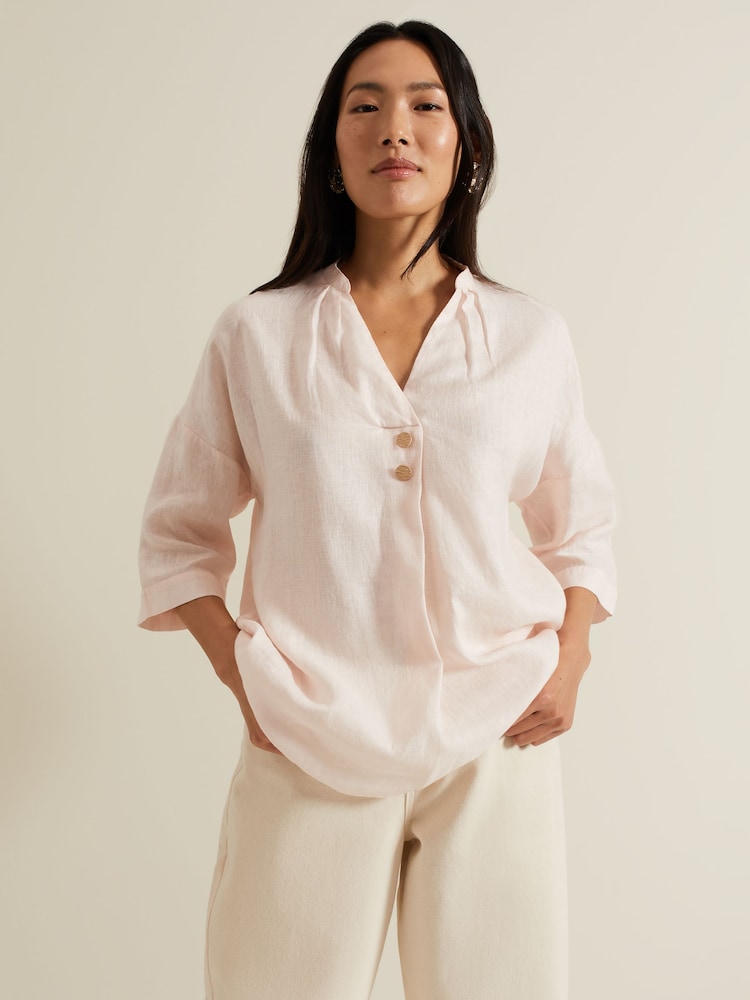 Phase Eight Pink Posie Button Front 100% Linen Shirt - Image 1 of 6