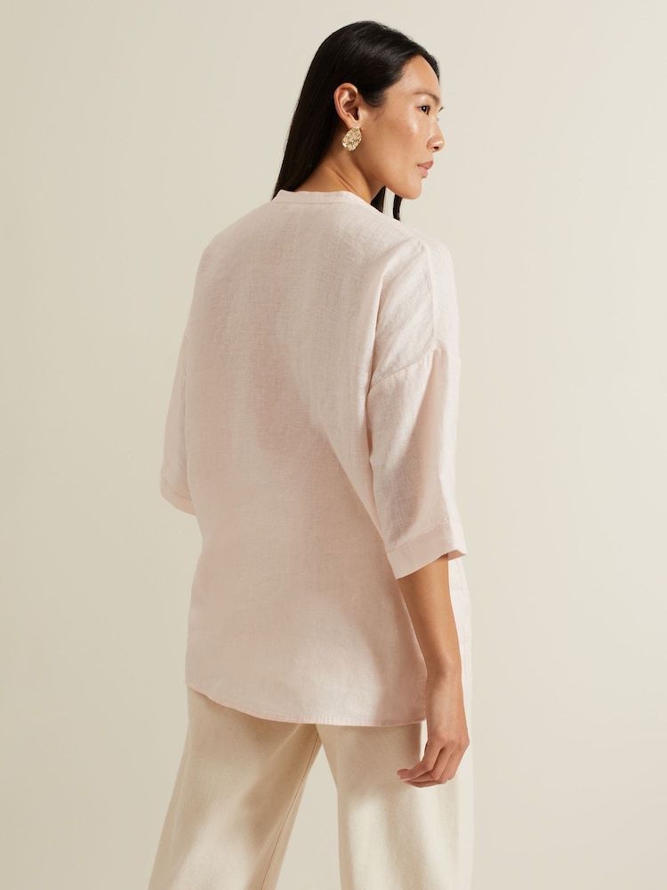 Phase Eight Pink Posie Button Front 100% Linen Shirt - Image 2 of 6