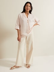 Phase Eight Pink Posie Button Front 100% Linen Shirt - Image 3 of 6