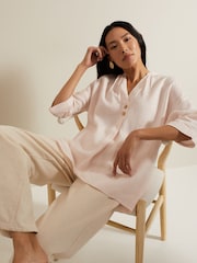 Phase Eight Pink Posie Button Front 100% Linen Shirt - Image 4 of 6