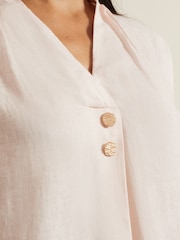 Phase Eight Pink Posie Button Front 100% Linen Shirt - Image 5 of 6