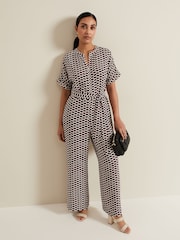 Phase Eight Black Petite Geo Andra Tie Waist Jumpsuit - Image 1 of 1
