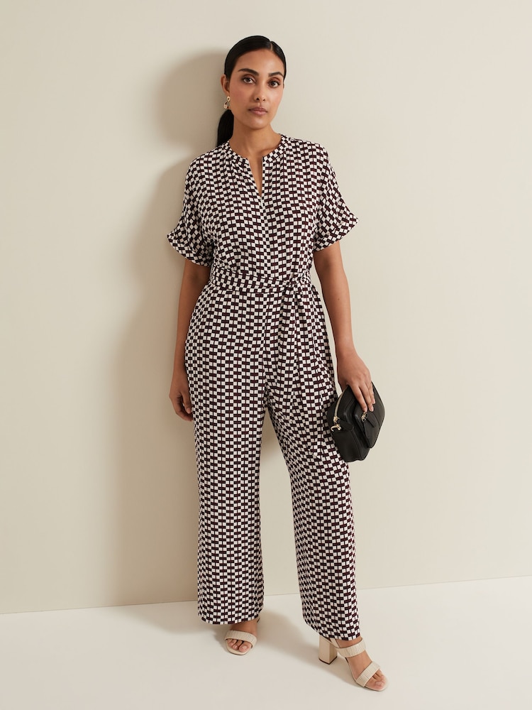 Phase Eight Black Petite Geo Andra Tie Waist Jumpsuit - Image 1 of 1 Phase Eight Black Petite Geo Andra Tie Waist Jumpsuit - Image 1 of 1