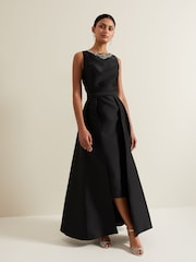 Phase Eight Black Yisanne Black Satin Embelished Dress - Image 1 of 7