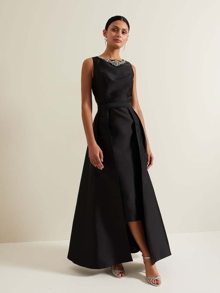 Phase Eight Black Yisanne Black Satin Embelished Dress - Image 1 of 7