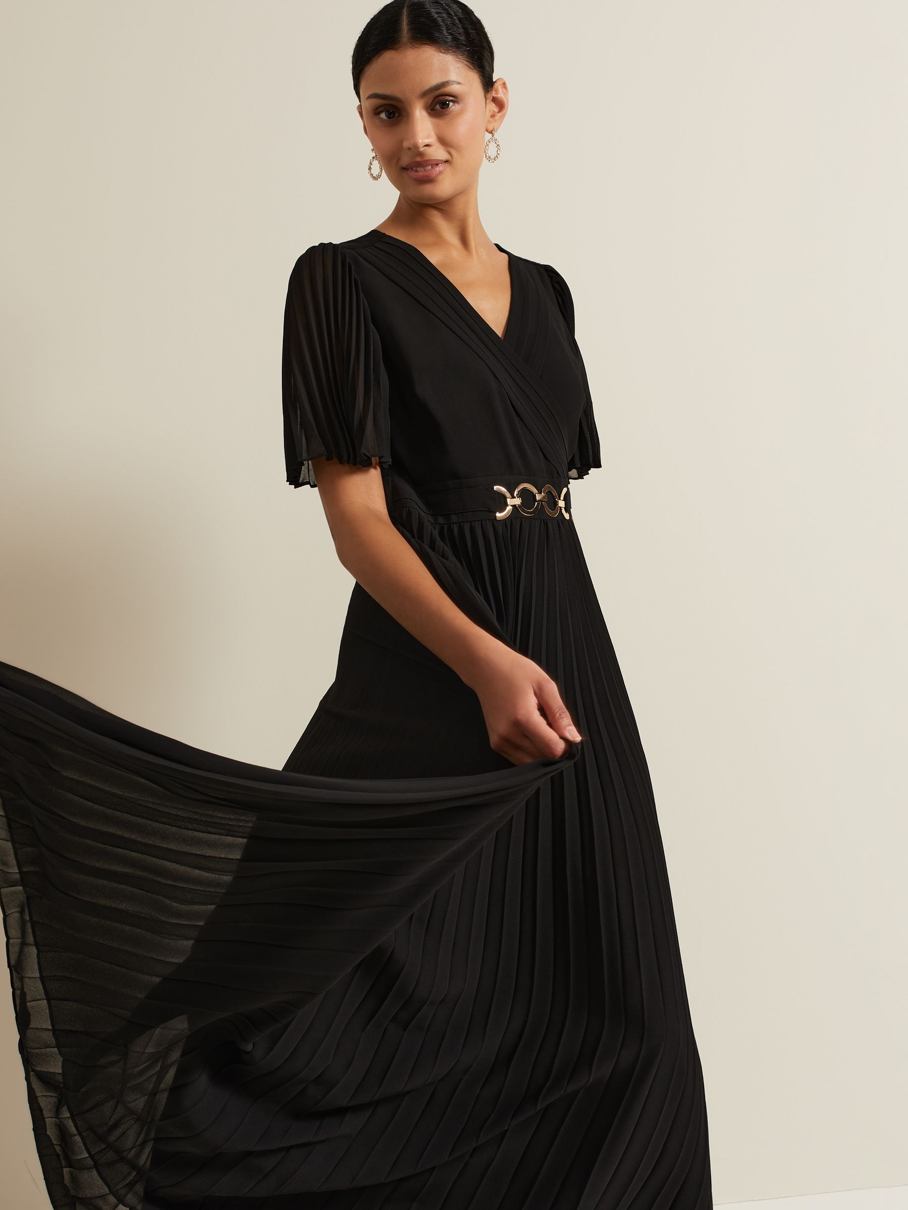 Buy Phase Eight Black Yasmina Pleated Maxi Dress from the