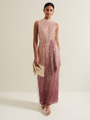 Phase Eight Pink Becka Fringe Sequin Maxi Dress - Image 1 of 7
