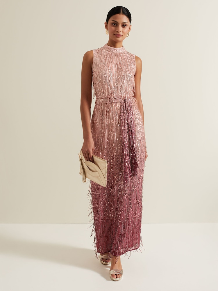 Phase Eight Pink Becka Fringe Sequin Maxi Dress - Image 1 of 7