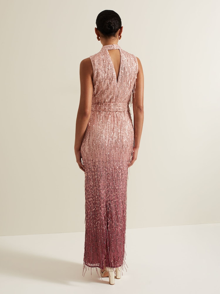 Phase Eight Pink Becka Fringe Sequin Maxi Dress - Image 2 of 7