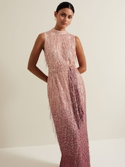 Phase Eight Pink Becka Fringe Sequin Maxi Dress - Image 3 of 7