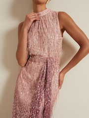 Phase Eight Pink Becka Fringe Sequin Maxi Dress - Image 4 of 7