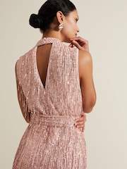 Phase Eight Pink Becka Fringe Sequin Maxi Dress - Image 6 of 7