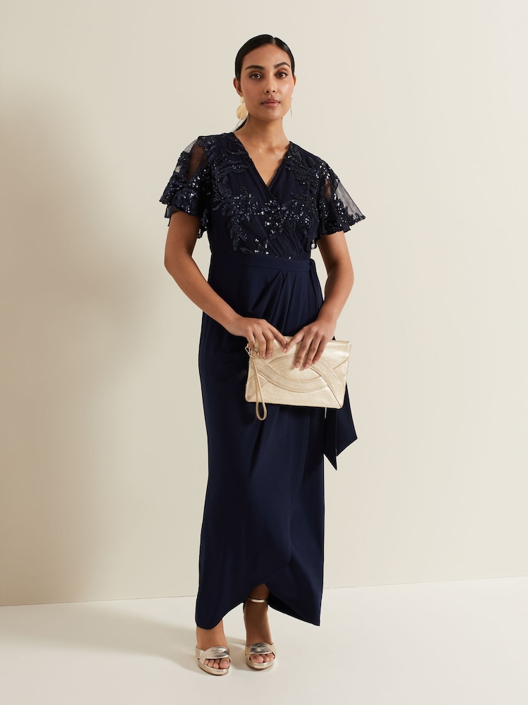Phase Eight Blue Petite Minty Sequin Bodice Maxi Dress - Image 1 of 7