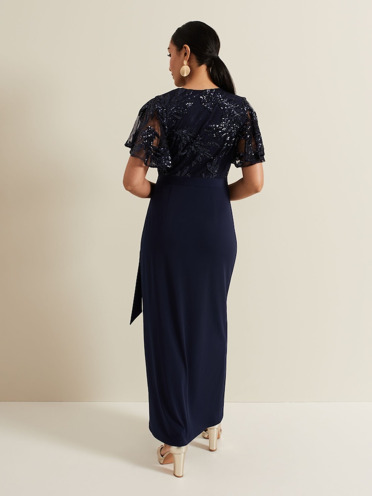 Phase Eight Blue Petite Minty Sequin Bodice Maxi Dress - Image 2 of 7