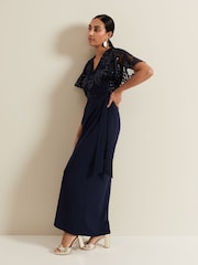 Phase Eight Blue Petite Minty Sequin Bodice Maxi Dress - Image 6 of 7
