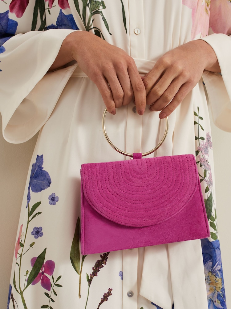 Phase Eight Pink Ring Handle Suede Mini Bag - Image 2 of 6