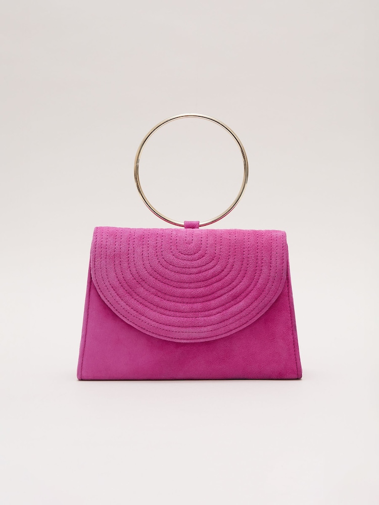 Phase Eight Pink Ring Handle Suede Mini Bag - Image 6 of 6