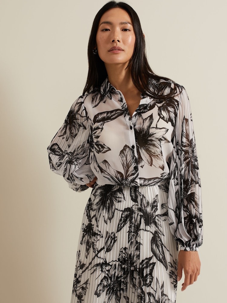 Phase Eight White Sienna Floral Pleat Sleeve Blouse - Image 1 of 7
