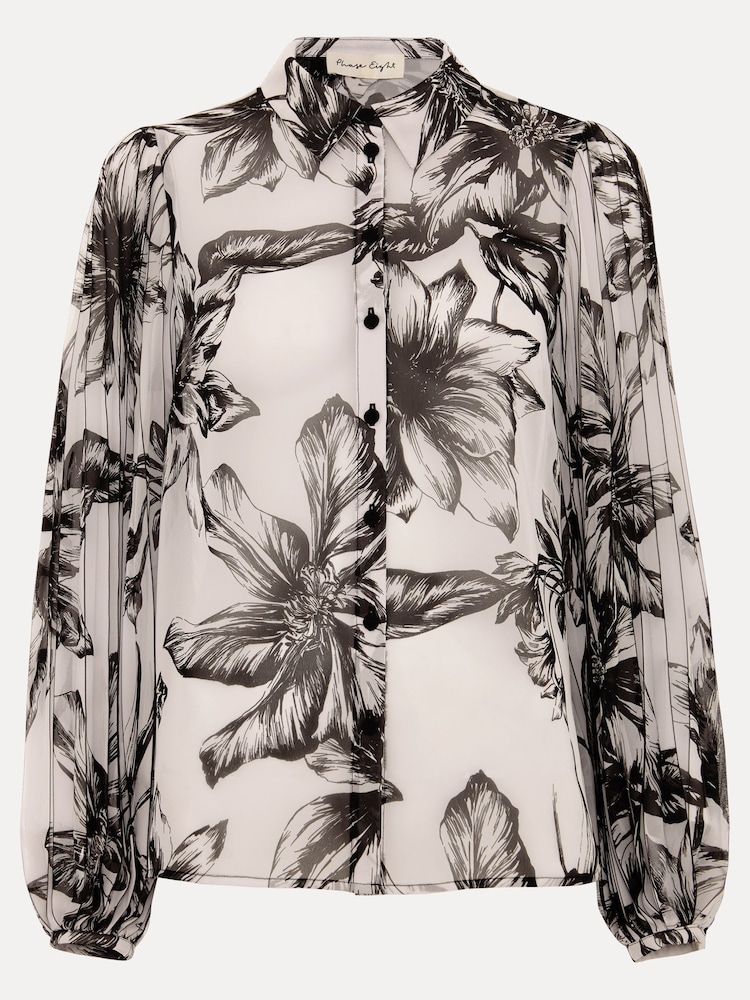 Phase Eight White Sienna Floral Pleat Sleeve Blouse - Image 7 of 7