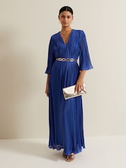 Phase Eight Blue Venetia Pleat Beaded Maxi Dress - Image 1 of 7