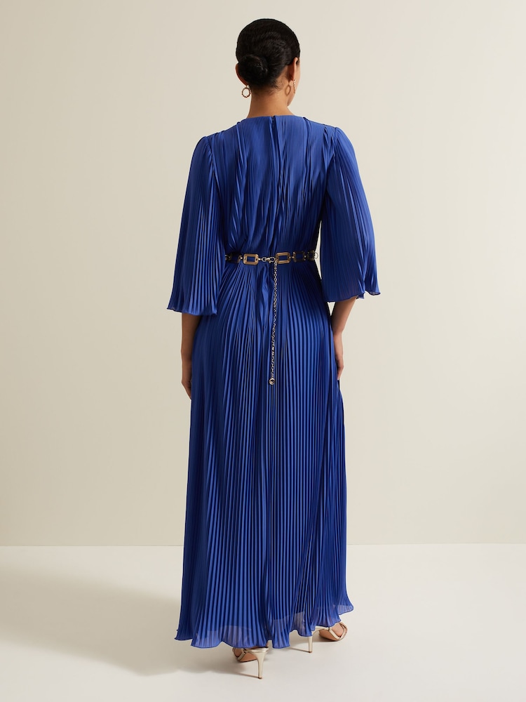 Phase Eight Blue Venetia Pleat Beaded Maxi Dress - Image 2 of 7