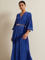 Phase Eight Blue Venetia Pleat Beaded Maxi Dress - Image 3 of 7