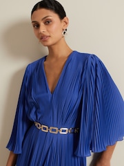Phase Eight Blue Venetia Pleat Beaded Maxi Dress - Image 4 of 7