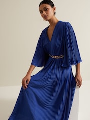 Phase Eight Blue Venetia Pleat Beaded Maxi Dress - Image 6 of 7
