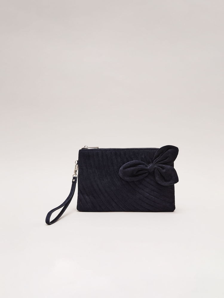 Phase Eight Blue Suede Structured Bow Clutch Bag - Image 1 of 6