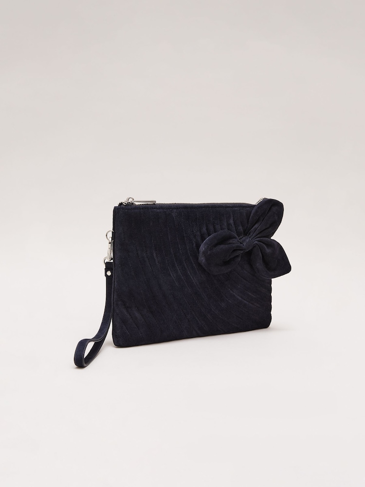 Phase Eight Blue Suede Structured Bow Clutch Bag - Image 2 of 6