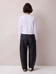 Ro&Zo Black Petite Leather Barrel Leg Trousers - Image 2 of 5