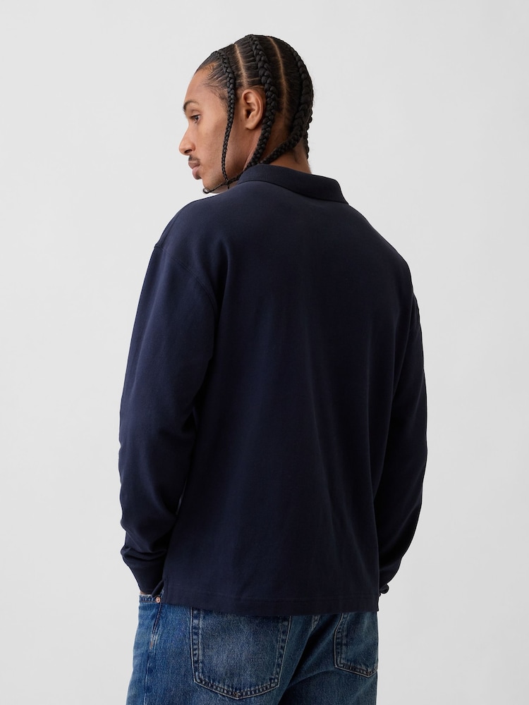 Gap Navy Oversized Pique Polo Shirt - Image 2 of 3 Gap Navy Oversized Pique Polo Shirt - Image 2 of 3