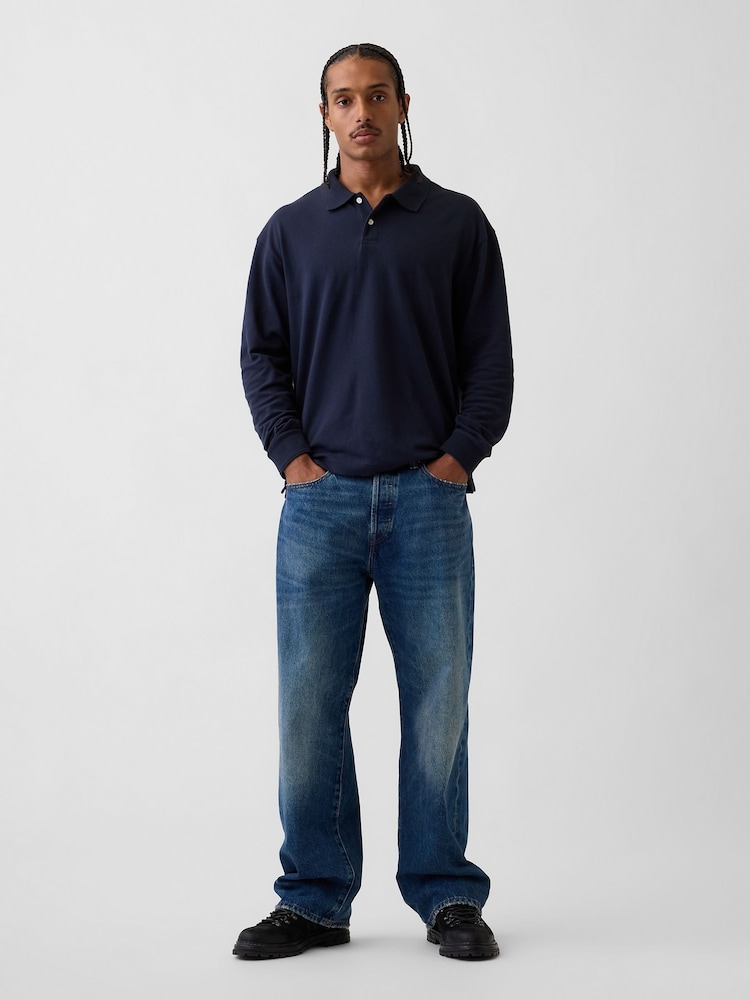 Gap Navy Oversized Pique Polo Shirt - Image 3 of 3 Gap Navy Oversized Pique Polo Shirt - Image 3 of 3