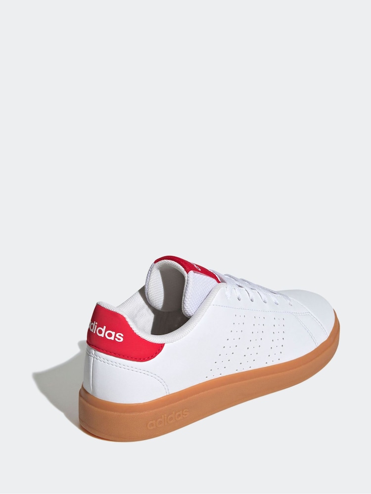adidas White/Red Kids Advantage Base 2.0 Trainers - Image 4 of 9