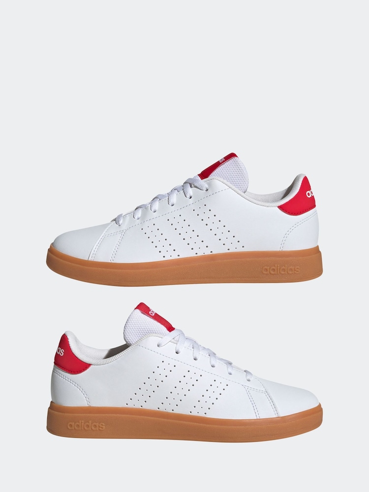 adidas White/Red Kids Advantage Base 2.0 Trainers - Image 5 of 9