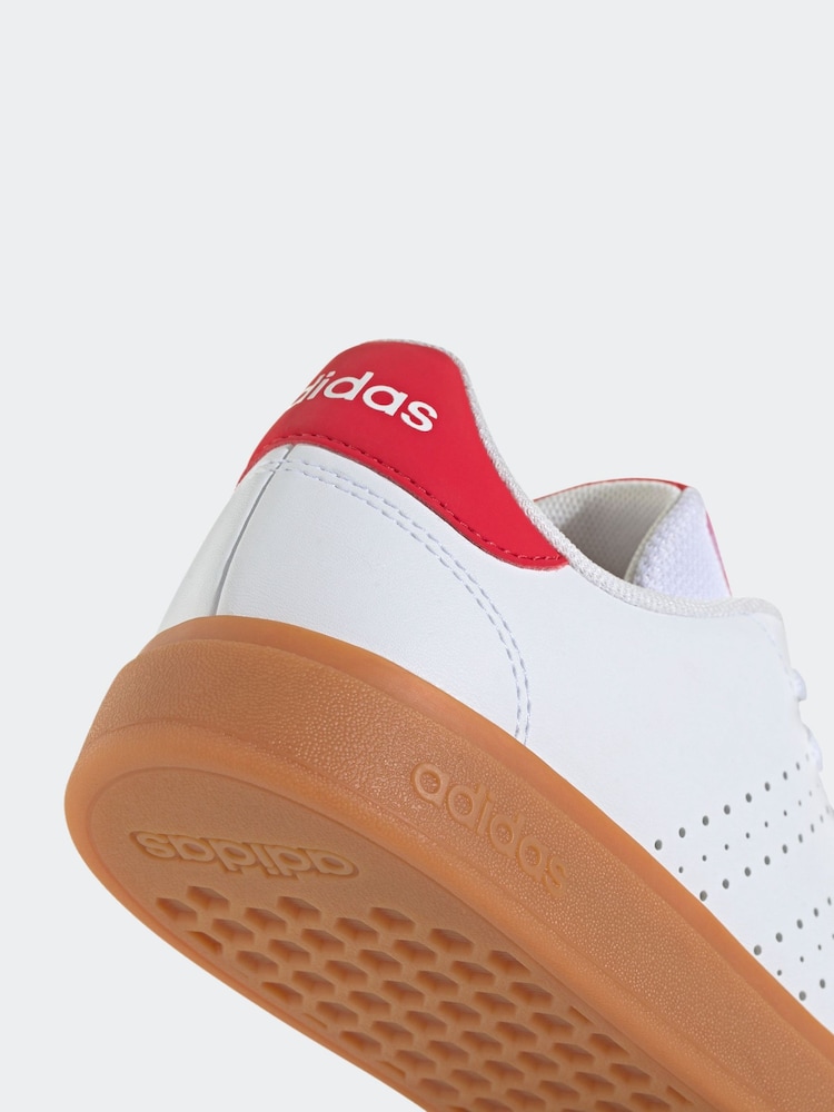 adidas White/Red Kids Advantage Base 2.0 Trainers - Image 8 of 9