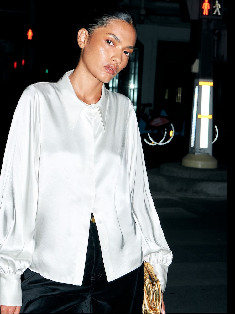 Ro&Zo Satin Statement Collar Shirt - Slika 1 od 5