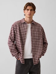 Gap Burgundy Check Relaxed Flannel Shirt - Image 1 of 4