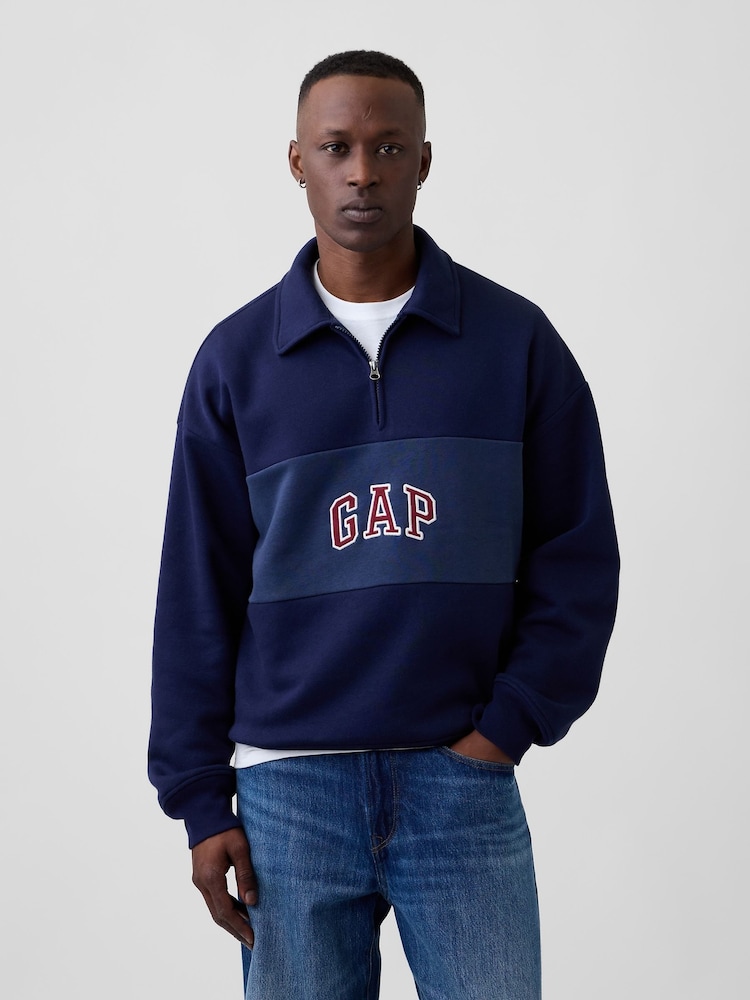 Gap Navy Oversized Logo Quarter-Zip Sweatshirt - Image 1 of 4
