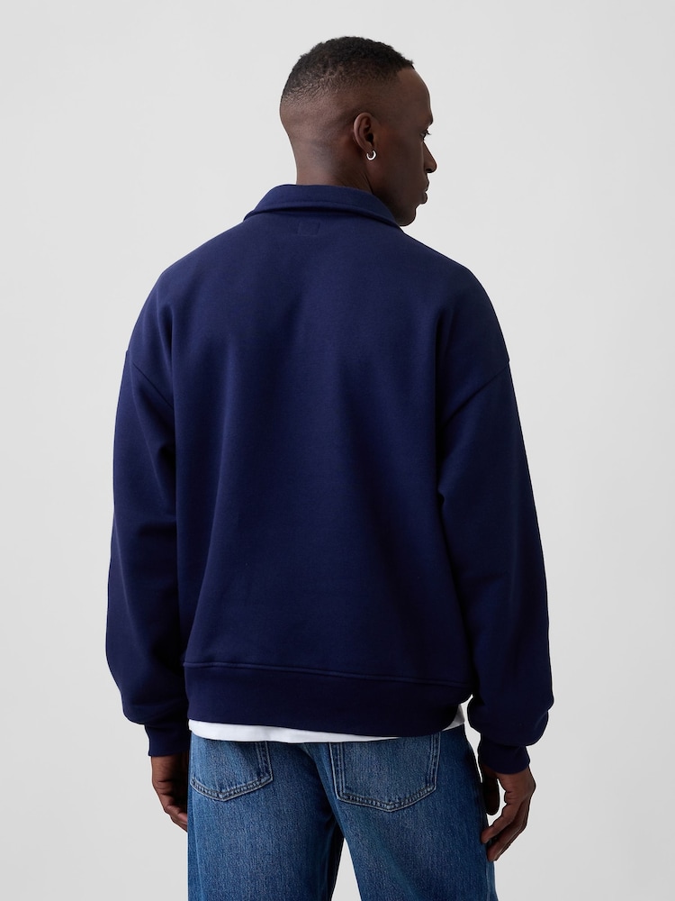 Gap Navy Oversized Logo Quarter-Zip Sweatshirt - Image 2 of 4