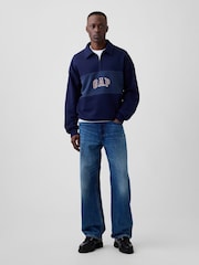 Gap Navy Oversized Logo Quarter-Zip Sweatshirt - Image 3 of 4
