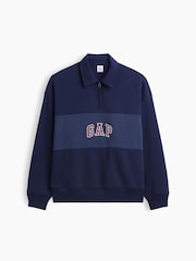 Gap Navy Oversized Logo Quarter-Zip Sweatshirt - Image 4 of 4