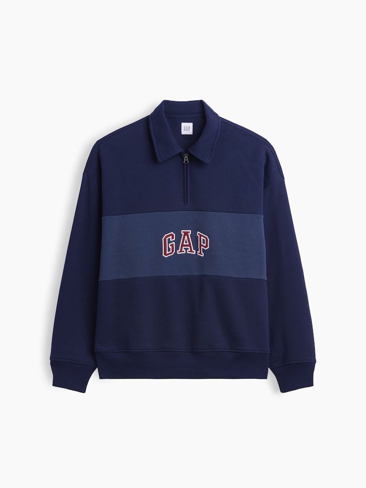 Gap Navy Oversized Logo Quarter-Zip Sweatshirt - Image 4 of 4