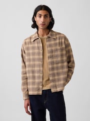 Gap Brown Check Relaxed Straight-Hem Flannel Shirt - Image 1 of 4