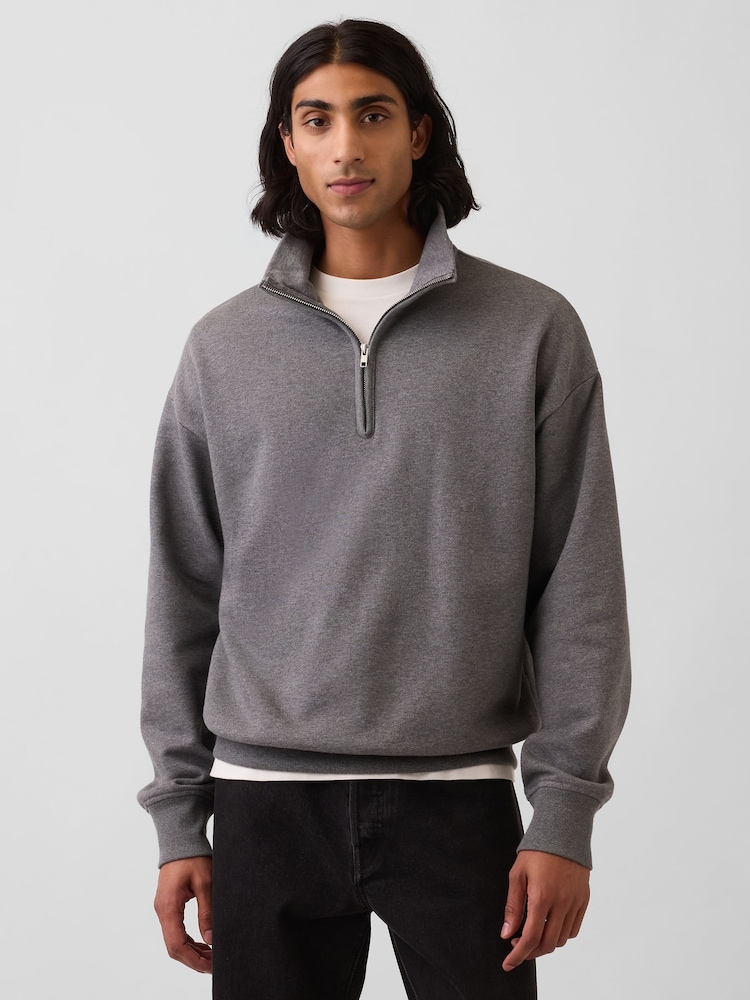 Gap Dark Grey Heavyweight Oversized Quarter-Zip Pullover Sweatshirt - Image 1 of 4 Gap Dark Grey Heavyweight Oversized Quarter-Zip Pullover Sweatshirt - Image 1 of 4