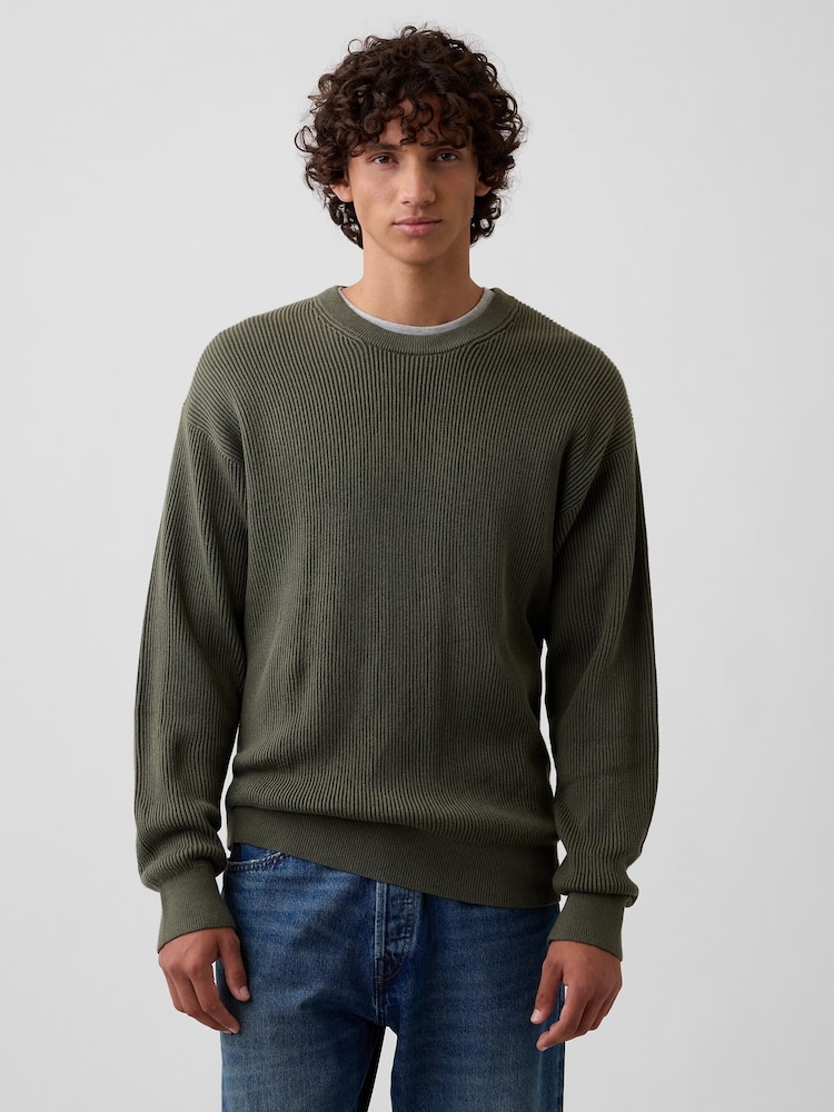 Verde - Gap Relaxed Fisherman Stitch Crew Neck Jumper - Imagen 1 de 5