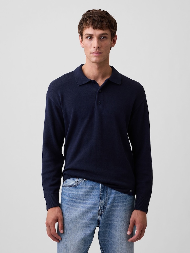Gap Navy Relaxed Polo Jumper - Image 1 of 4 Gap Navy Relaxed Polo Jumper - Image 1 of 4