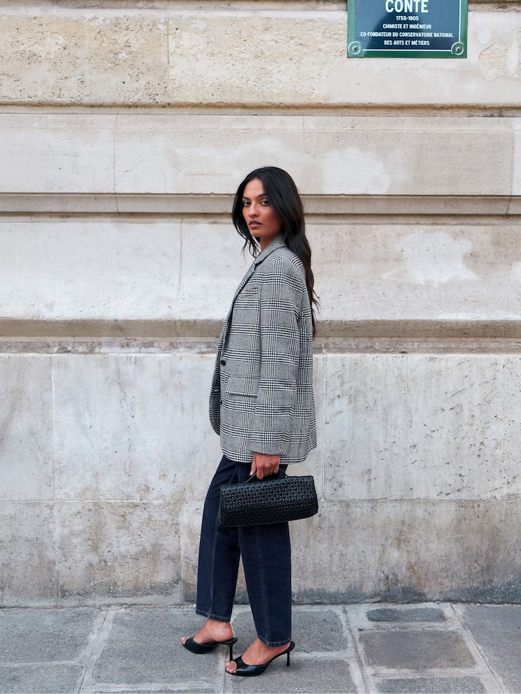 Ro&Zo Black Check Oversized Blazer With Wool - Image 2 of 9