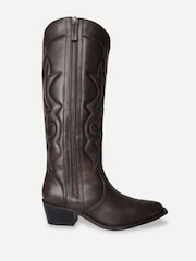 Off The Hook Brown Vega Leather Western Knee High Boots With Cuban Heels - Image 1 of 6