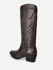 Off The Hook Brown Vega Leather Western Knee High Boots With Cuban Heels - Image 2 of 6